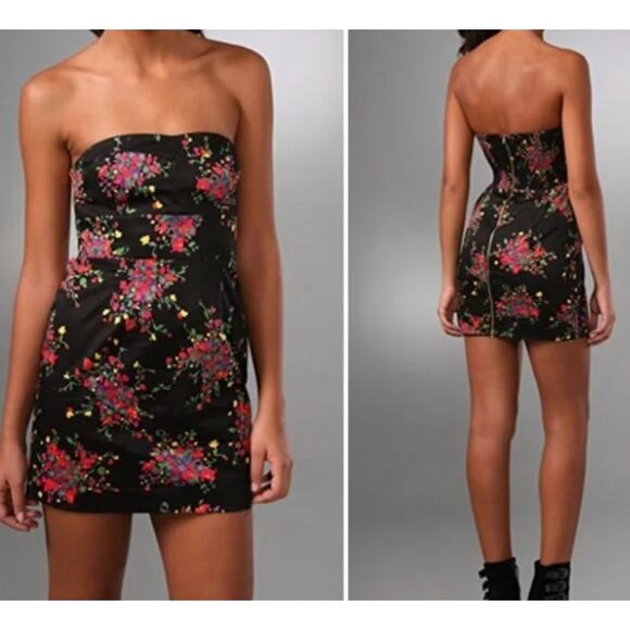 Free People Dress Womens Size 4 Black Poision Apple Floral Strapless Mini Y2K - Picture 1 of 10